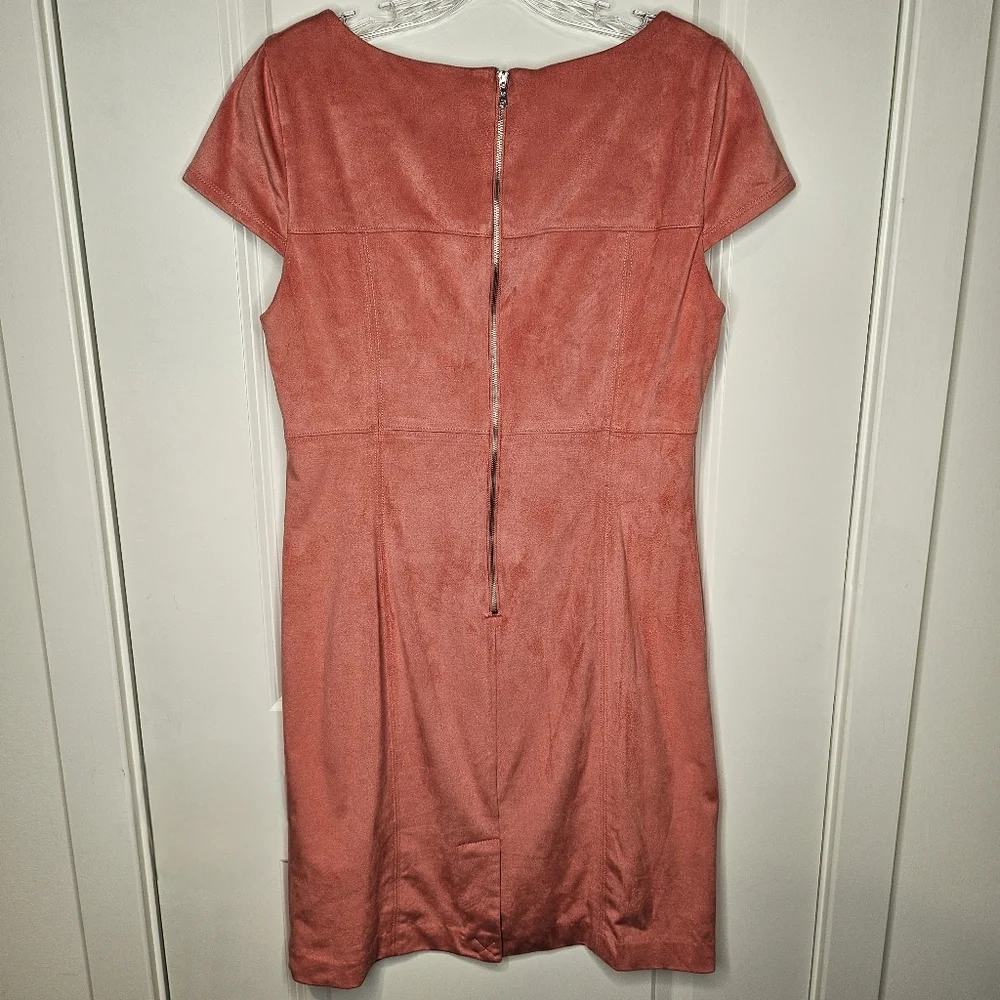 Nanette Lepore Coral Size 10 Faux Suede Sheath Mini Dress Short Sleeve Zip Back